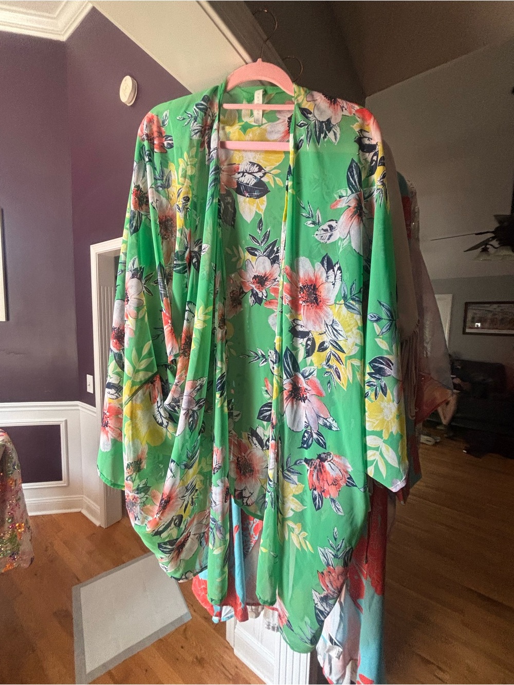 Emerald Green Floral Draped Kimono Cape